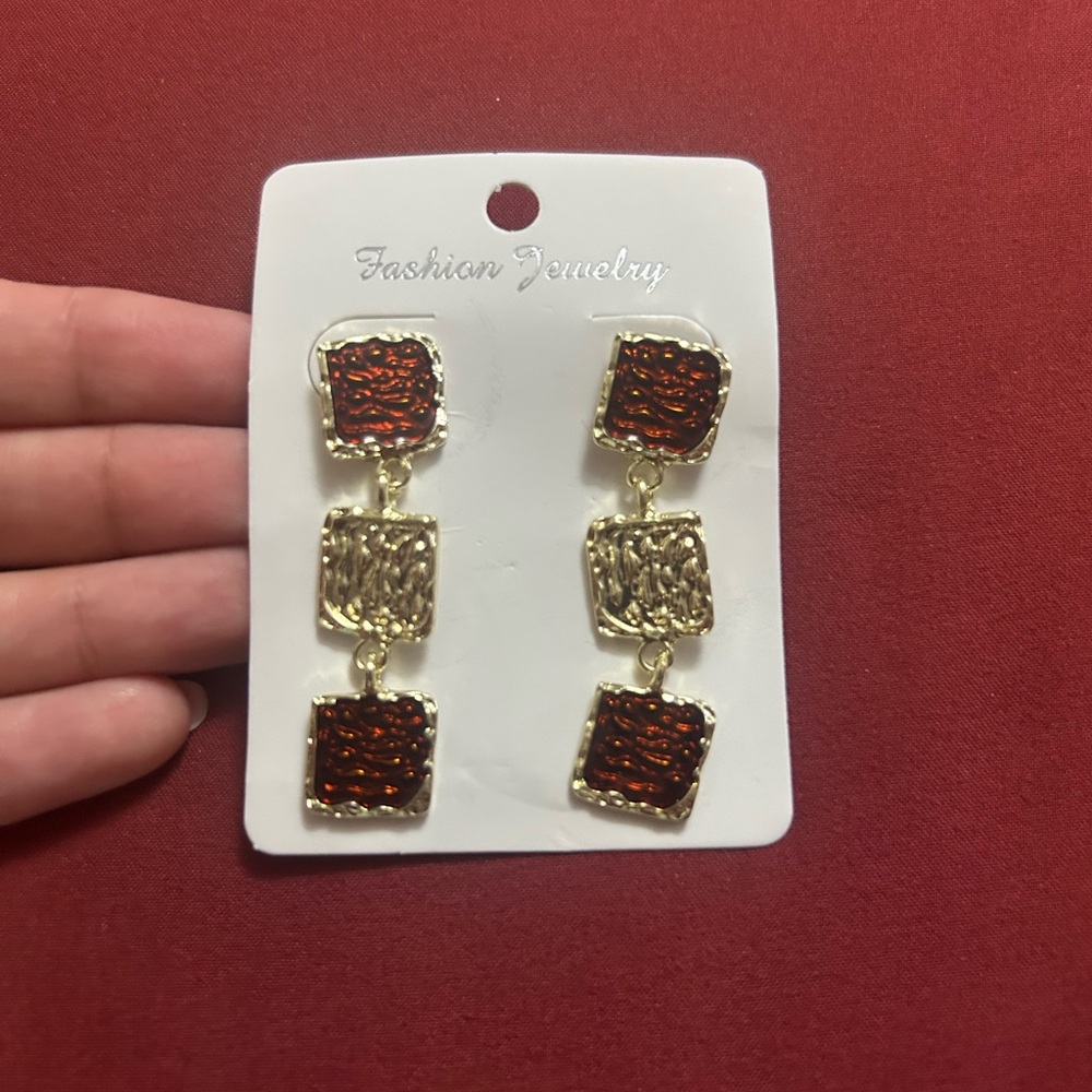 Fashion Jewelry Red and Gold Drop Earrings